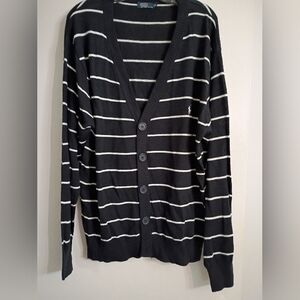 Polo  Ralph Lauren Navy & White Striped V-Neck Cardigan Size XXL Thin For Spring